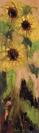 1996 Zonnebloemen, olieverf op linnen, 200 x 60 cm