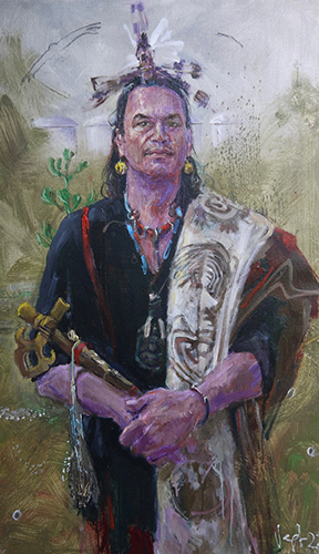 Jeremiah Wolf,  Mohawk native American, olieverf op linnen, 110x65cm, 2022
