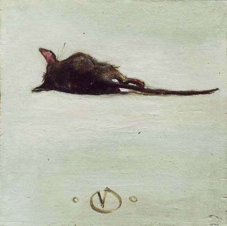 Dode muis,olieverf op paneel, 12x12cm, 2000